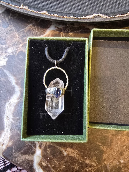 Clear quartz and blue kyanite pendant 